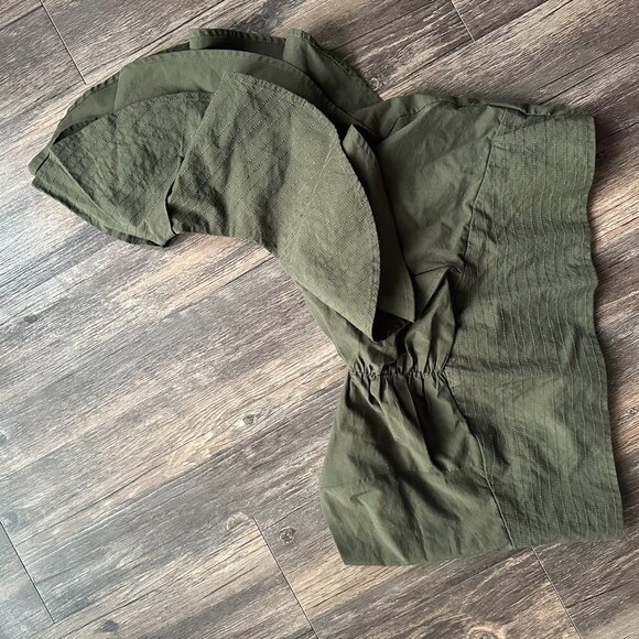 Express Olive Green Off-Shoulder Smocked Crop Top – Size XL - Picture 2 of 3